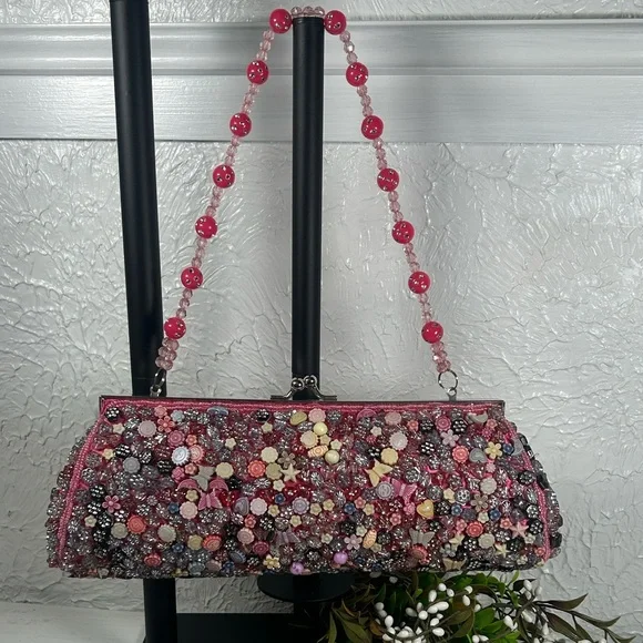 LA VIOLA Pink Clutch Kiss Lock Pink Lined Evening Prom Bag
W/ Strap NWOT - Picture 2 of 16